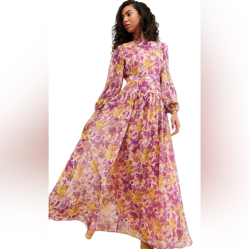 Floral Maxi Dress in Pink and Yellow